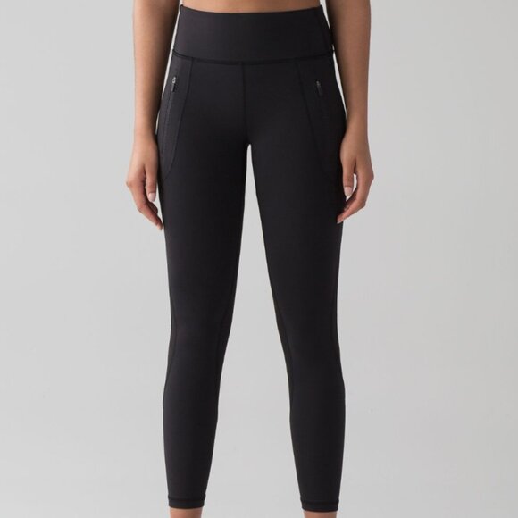 Lululemon Invigorate Black Tight Leggings Mesh Inserts Zip Pockets Size 4 - Picture 1 of 4